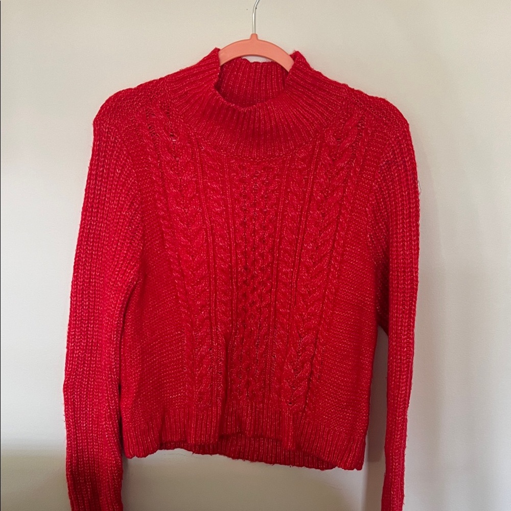 NWT LOFT Red Cable Knit Turtleneck Sweater